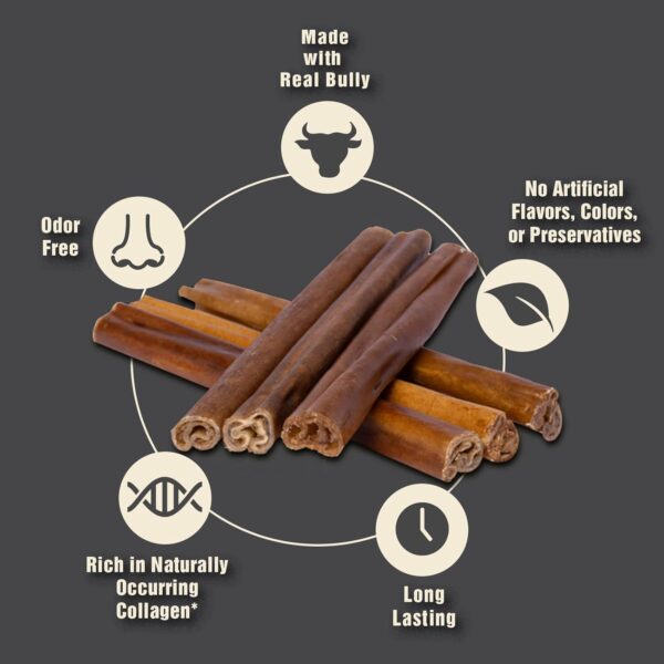 Canine Naturals | Natural Beef & Bully Sticks | Long-Lasting, Odor Free, High Protein Chews Made with 100% Real Bully | 4 Count Medium Sticks - Image 3