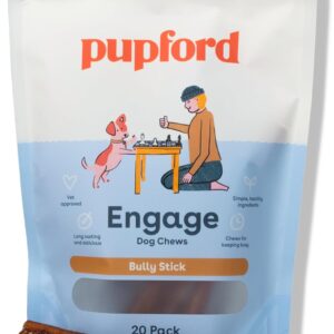 Pupford Thick Bully Sticks for Dogs & Puppies, Smoked for Improved Smell, Natural, Long-Lasting, Single Ingredient Chews for Small & Medium Breeds (6", 20 Count)