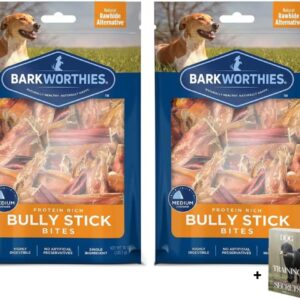 Bully Stick Bites - 2 Pack for Barkworthies Protein Rich All Natural Dog Treats for Small to Large Breeds - Grain Free, Rawhide Free, Long Lasting Chews, Dog Training Dental Chews with E-Book