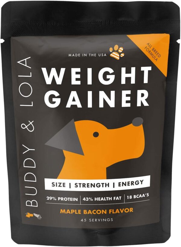 Buddy & Lola Dog Weight Gainer - Dog Supplement for Weight Gain - Dog Protien Powder for Max Muscle Builder, High Calorie Supplement for All Dogs & Breeds inc Bully. Pro Food Topper - Made in The USA