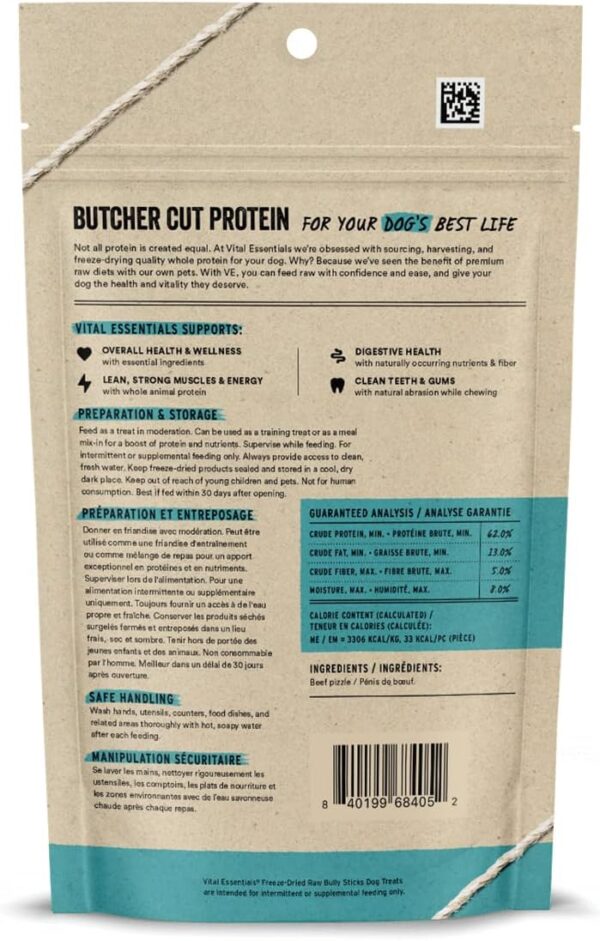 Vital Essentials Bully Sticks Dog Treats, 1.4 oz | Freeze-Dried Raw | Single Ingredient | Premium Quality High Protein Training Treats | Grain Free, Gluten Free, Filler Free - Image 2