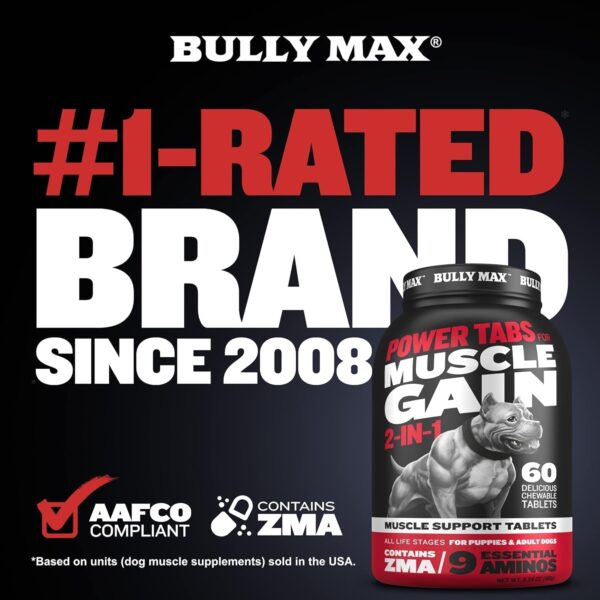 Bully Max 2-in-1 Muscle Builder Chewable Tablets for Puppies & Adult Dogs - Puppy & Dog Vitamins & Supplements for Muscle Gain & Growth - Ultimate Canine Multivitamins for All Breeds & Ages - 60 Tabs - Image 3