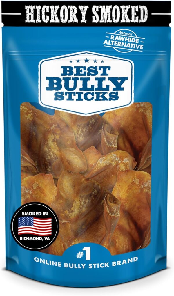 Best Bully Sticks Hickory Smoked Whole Pig Ears - 12 Count (Pack of 1) - No Additives, 100% Pork, Great for Small or Large Breeds