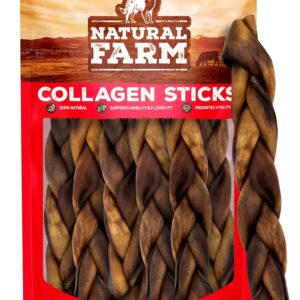 Natural Farm Braided Collagen Chews for Dogs (12 Inch, 6 Pack), Collagen Sticks, Natural Dog Chews, Long Lasting, for Small, Medium and Large Dogs, Odor-Free, Rawhide Alternative