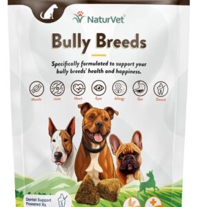 NaturVet Bulldog Breed Supplement- for Joint Support, Digestion, Skin, Coat Care- Dog Multivitamins with Minerals, Omega-3, PlaqueOff- Wheat-Free Vitamins for Dogs- Bully Breeds- 50 Soft Chews