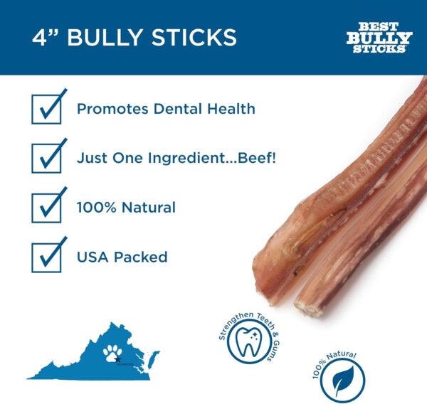 Best Bully Sticks 4 Inch Bully Sticks - 8 oz (Pack of 1) - Natural Grass-Fed, Grain and Rawhide Free, Ideal for Small or Young Canines - Image 2