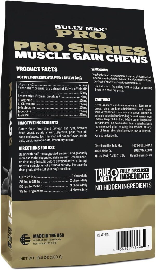 Bully Max 11-in-1 Muscle Gain Power Chews - High Protein Dog Supplement with Amino Acids - Healthy Treats for Puppy & Adult Dogs - Premium Muscle Builder for All Breeds - 75 Tasty Soft Dog Chews - Image 2