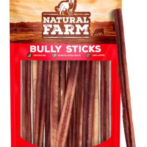 Natural Farm Odor-Free Bully Sticks (12 Inch, 12 Pack), 1.2 lbs. Per Bag, 100% Beef Pizzle Chews, Grass-Fed, Non-GMO, Fully Digestible Long Lasting Best Dental Treats to Keep Your Dogs Busy