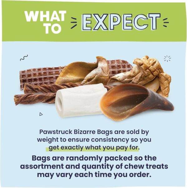Pawstruck Bizarre Bargain Bag Assorted Natural Dog Chew Treats - Animal Ears, Jerky, Bones, Hooves, Beef Straps - Long Lasting Rawhide Alternative for Chewers, All Breeds - 1 lb, Packaging May Vary - Image 6