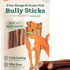WOOF Bully Sticks Dog Treats - Chew Sticks for Dogs - Long-Lasting Dog Chew Treats - Dog Products Made with Free-Range, Grass-Fed Beef - 6" Sticks - 5pk