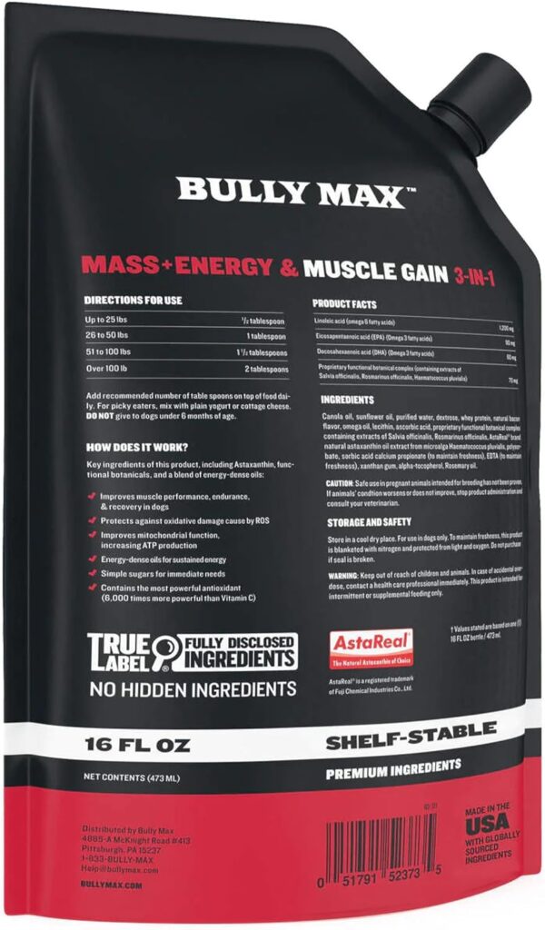 Bully Max 3-in-1 Liquid Dog Muscle Builder for Puppy and Adult Dogs - Dog Vitamins & Supplements for Performance, Energy, Recovery, Immune Support, Skin, Coat Health - Canine Supplement for All Breeds - Image 5