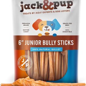 Jack&Pup 6 Inch Baby Bully Stick Dog Chew | Single Ingredient, Natural Puppy Treat Chews - Great for Teething Puppies (5 Pack)