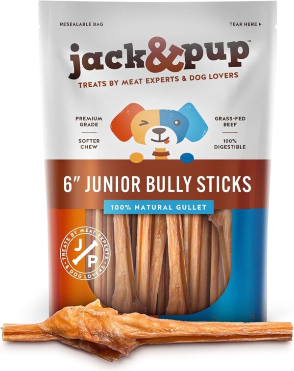 Jack&Pup 6 Inch Baby Bully Stick Dog Chew | Single Ingredient, Natural Puppy Treat Chews - Great for Teething Puppies (5 Pack)