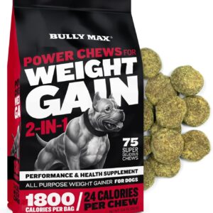 Bully Max Dog Weight Gainer - High Calorie Treats for Puppies and Adults - Dog Food Performance Supplement for Healthy Weight Gain & Immunity, 75 Soft Chews for Small, Medium & Large Breed - 300g