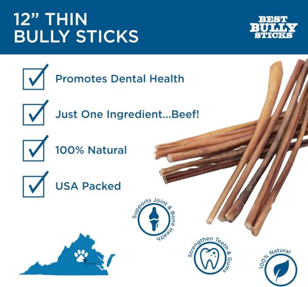 Best Bully Sticks 12 Inch Thin Bully Sticks for Dogs - 24 Count (Pack of 1) - Natural Grain and Rawhide Free, Puppies, Seniors, Small Breeds - Image 2