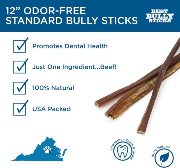 Best Bully Sticks 12 Inch Odor-Free Bully Sticks for Dogs - 12 Count (Pack of 1) - Natural Grass-Fed Beef, Easily Digestible, No Grain or Rawhide - Large Breeds - Image 2