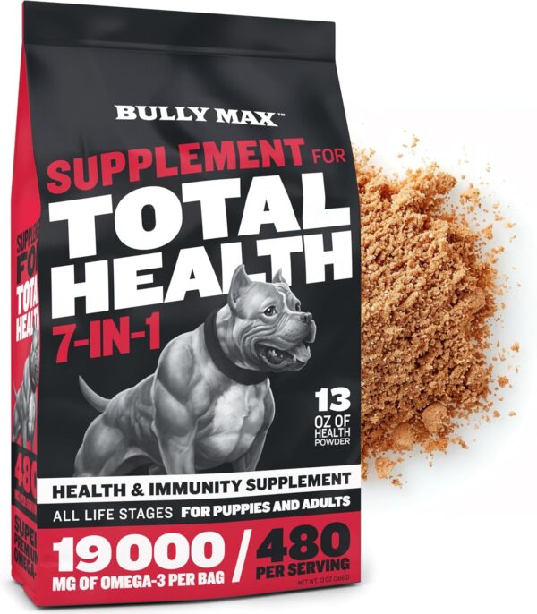 Bully Max 7-in-1 Dog Multivitamin Powder with Omega 3, 6, Glucosamine & Chondroitin for Immune System, Digestive & Joint Health - Food Topper, Vitamins & Supplements for Puppy & Adult Dogs, 13Oz Bag