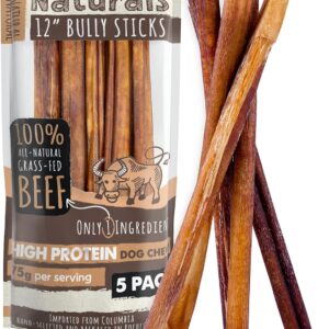 Mighty Paw Naturals 12" Bully Sticks for Dogs - Grass Fed Beef Chews. Dog Bully Sticks for Large Dogs, Medium and Small Breeds. Lower Odor Treats for Small Pets. Single Ingredient