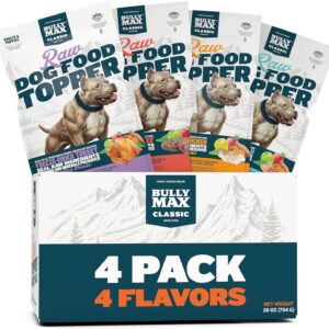 Bully Max Freeze-Dried Raw Dog Food Toppers for Puppies & Adult Dogs - 4 Variety Pack Puppy Treat or Dog Meal Enhancers with Fruits & Veggies - Rich in Vitamins & Minerals for Small & Large Breed Dogs