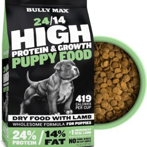 Bully Max Puppy Food 24/14 High Protein & Growth Formula - Dry Dog Food with Lamb and Rice for Small Dogs and Large Breed Puppies - Natural, Slow-Cooked, Sensitive Stomach Pet Food, 5-Pound Bag