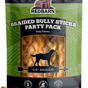 Redbarn Pet Products All Natural 5-8" Braided Bully Sticks for Small & Large Dogs - Healthy Long Lasting Beef Chews Variety Party Pack - Single Ingredient Low Odor Rawhide Free - 8 oz Bag