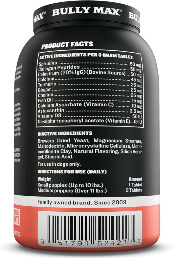 Bully Max 2-in-1 Puppy Vitamins - 30 Chewable Tablets for Development and Growth of Puppies - Dog Treats, Vitamin & Supplements for Small Dogs & Large Breed Growing Pups - Can Be Used as Food Topper - Image 5