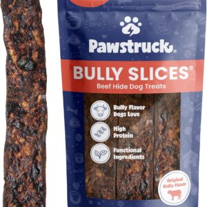 Pawstruck Bully Slices Premium Rawhide Chew Sticks, Beef Flavor - Low Fat, High Protein Treat for Small, Medium, and Large Dogs - No Artificial Ingredients - 1 lb Bag - Packaging May Vary