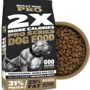 Bully Max Pro 2X High Calorie & High Protein Dry Dog Food for Puppy & Adult Dogs - Healthy Weight Gain & Muscle Building for Small & Large Breeds - Slow-Cooked, 600 Calories/Cup, Chicken Flavor, 4lb.