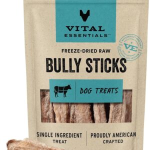 Vital Essentials Bully Sticks Dog Treats, 1.4 oz | Freeze-Dried Raw | Single Ingredient | Premium Quality High Protein Training Treats | Grain Free, Gluten Free, Filler Free