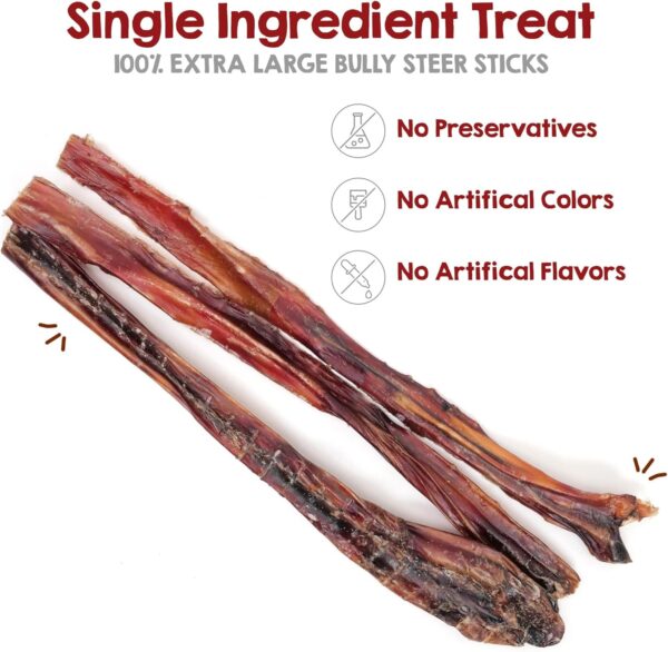 Riley's Steer Bully Sticks for Large to XL Dog Breeds - Odor Free, Single Ingredient Treat - Easily Digestible, 100% Beef Pizzle Sticks for Dogs - 12", 5ct - Image 2