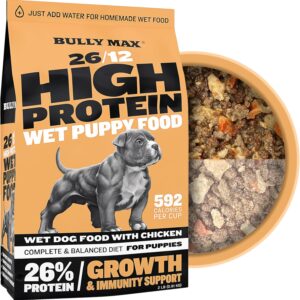 Bully Max Wet Puppy Food - Instant Fresh Dehydrated High Protein Soft Dog Food with Chicken - Healthy Growth for Small & Large Breed Puppies - 2 Dry Dog Food Pounds (Makes 5.5 lbs. of Wet Food)