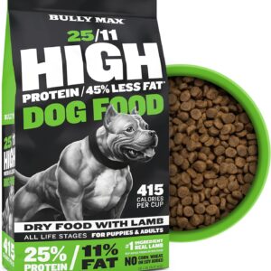 Bully Max 25/11 High Protein & Low Fat Dry Lamb Dog Food for Puppies and Adult Dogs - Chicken-Free Lamb Flavor - Natural Puppy Food for All Ages, Small and Large Breeds - Large Kibble Size, 5 lb. Bag