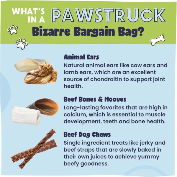 Pawstruck Bizarre Bargain Bag Assorted Natural Dog Chew Treats - Animal Ears, Jerky, Bones, Hooves, Beef Straps - Long Lasting Rawhide Alternative for Chewers, All Breeds - 1 lb, Packaging May Vary - Image 5