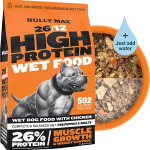 Bully Max Wet Dog Food for Adults & Puppies - Dehydrated High Protein Instant Fresh Soft Dog Food with Chicken - Healthy Muscle Growth for Small & Large Breeds - 2 Dry Pounds (Makes 5.5 lbs. Wet Food)