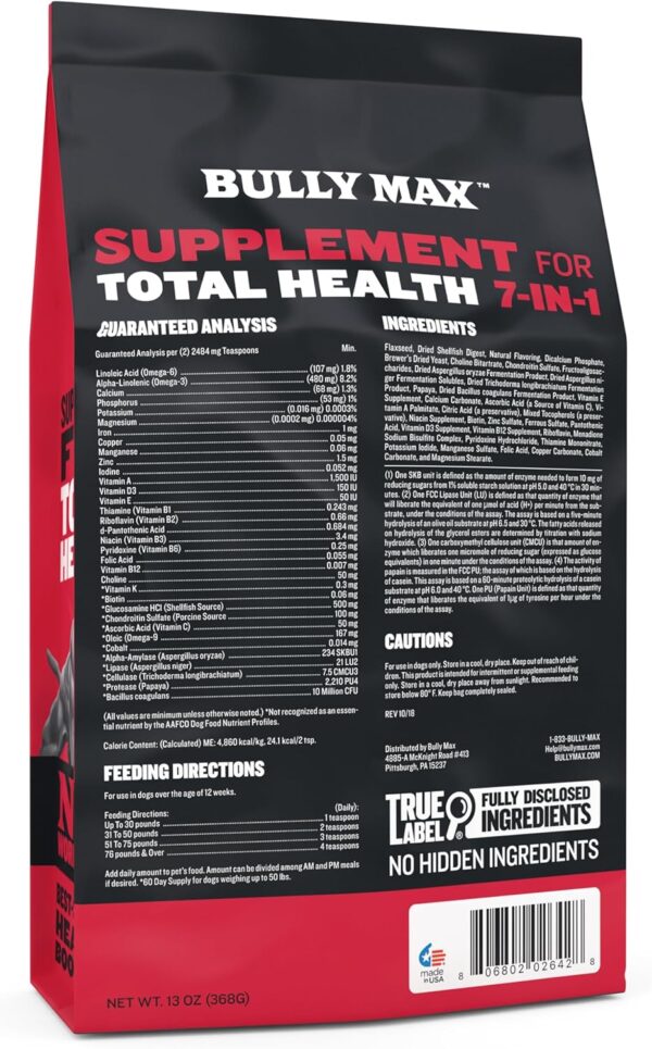 Bully Max 7-in-1 Dog Multivitamin Powder with Omega 3, 6, Glucosamine & Chondroitin for Immune System, Digestive & Joint Health - Food Topper, Vitamins & Supplements for Puppy & Adult Dogs, 13Oz Bag - Image 5