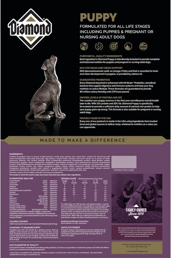 Diamond Premium Puppy is a Complete and Balanced Dry Dog Food Formula with Protein, Probiotics, and Healthy Fat That Provide High Nutritional Value in Growing Puppies 20lb - Image 3