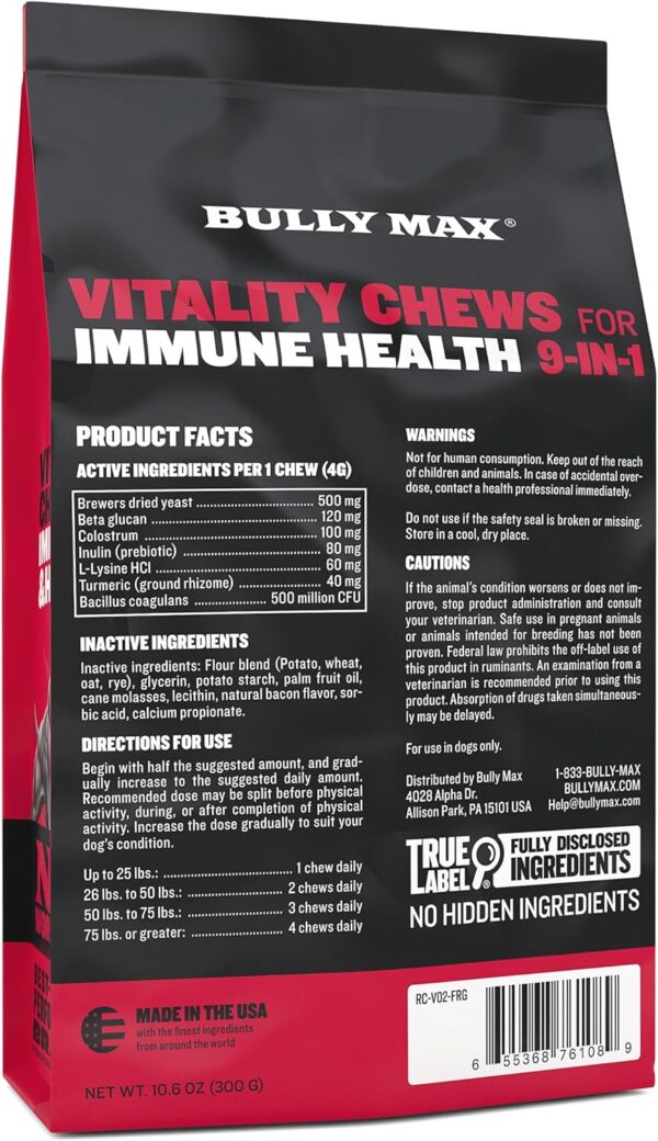 Bully Max 9-in-1 Dog Chews & Multivitamin Treats for Puppy & Adult Dogs - 75 Soft Chews, Dog Supplements & Vitamins for All Breeds - Skin, Coat, Brain, Heart, Digestive Health, Immunity, Joint Support - Image 2
