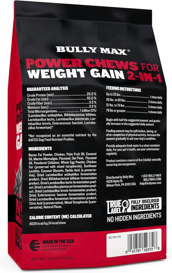 Bully Max Dog Weight Gainer - High Calorie Treats for Puppies and Adults - Dog Food Performance Supplement for Healthy Weight Gain & Immunity, 75 Soft Chews for Small, Medium & Large Breed - 300g - Image 5