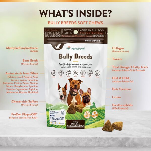 NaturVet Bulldog Breed Supplement- for Joint Support, Digestion, Skin, Coat Care- Dog Multivitamins with Minerals, Omega-3, PlaqueOff- Wheat-Free Vitamins for Dogs- Bully Breeds- 50 Soft Chews - Image 3