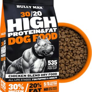 Bully Max Dry Dog Food for Adults & Pupppies - High Protein & Fat for Muscle & Weight Gain - High Performance Dog Food Supplements - Small & Large Breed Dogs (535 Calories Per Cup), Chicken, 5lb Bag