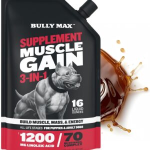 Bully Max 3-in-1 Liquid Dog Muscle Builder for Puppy and Adult Dogs - Dog Vitamins & Supplements for Performance, Energy, Recovery, Immune Support, Skin, Coat Health - Canine Supplement for All Breeds