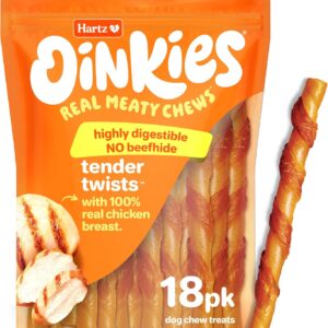 Hartz Oinkies Tender Twists with Real Chicken Breast Rawhide-Free Dog Treats, Highly Digestible Dog Chews, 18 Count