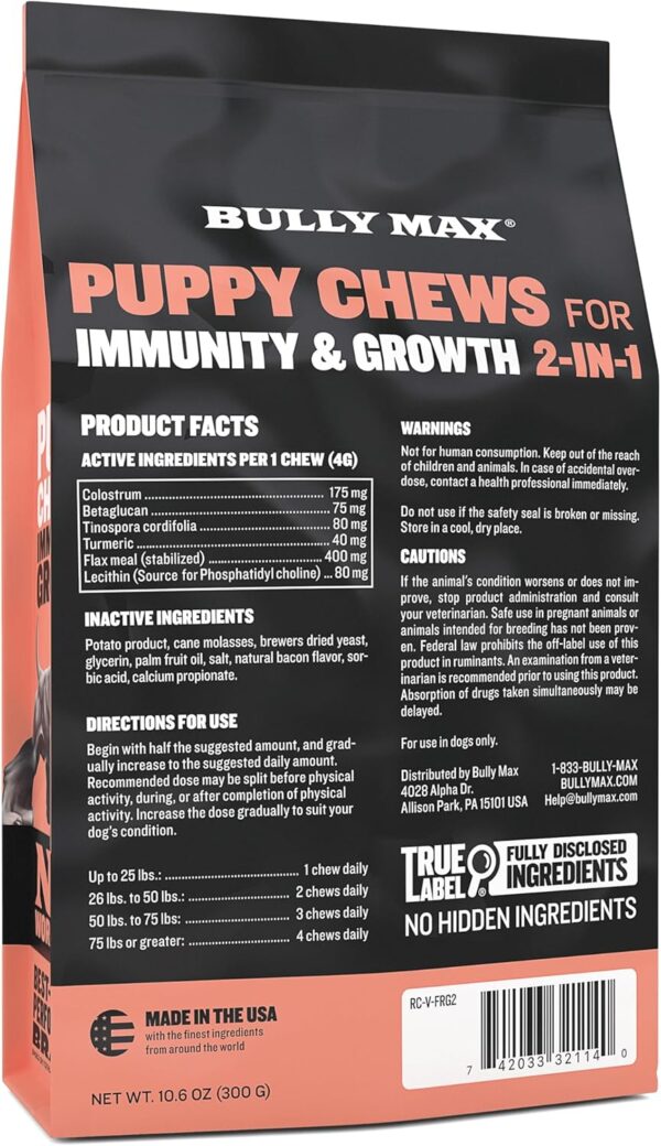 Bully Max 2-in-1 Puppy Treats Soft Chews for Immunity & Growth - Dog Vitamins & Supplements - Essential Multivitamin Food Topper for Health & Immune Support - Small, Medium & Large Breed Puppies - Image 2