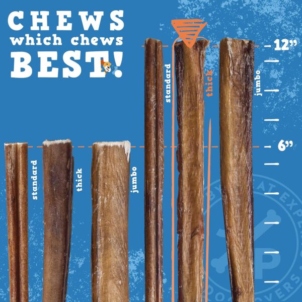 Jack&Pup Thick Bully Sticks 12 Inch Premium Dog Bully Sticks for Large Dogs Aggressive Chewers - All Natural Bully Sticks Odor Free 12" Large Bully Sticks, Long Lasting Dog Chews Bully Stick (5 Pack) - Image 4