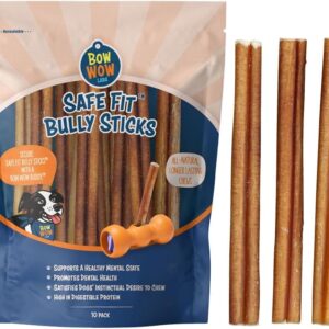 Bow Wow Labs 6" Bully Sticks for Dogs | 100% All Natural, Grass-Fed, Free-Range Beef | Low Odor | Long Lasting Chews | SafeFit | 10 Pack (Midsize)