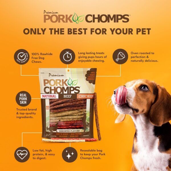 Pork Chomps Dog Chews, 5-inch Munchy Sticks, Assorted Flavors, 50 Count (Pack of 1) - Image 3