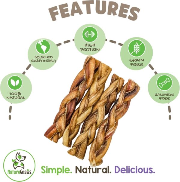Nature Gnaws Braided Bully Sticks for Dogs 5-6" (3 Count) - Long Lasting for Small and Medium Dogs - Natural Beef Dog Chew Bones - Rawhide Free - Image 2