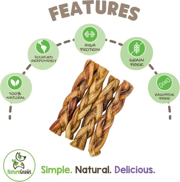 Nature Gnaws Braided Bully Sticks for Dogs 5-6" (10 Count) - Long Lasting for Small and Medium Dogs - Natural Beef Dog Chew Bones - Rawhide Free - Image 2