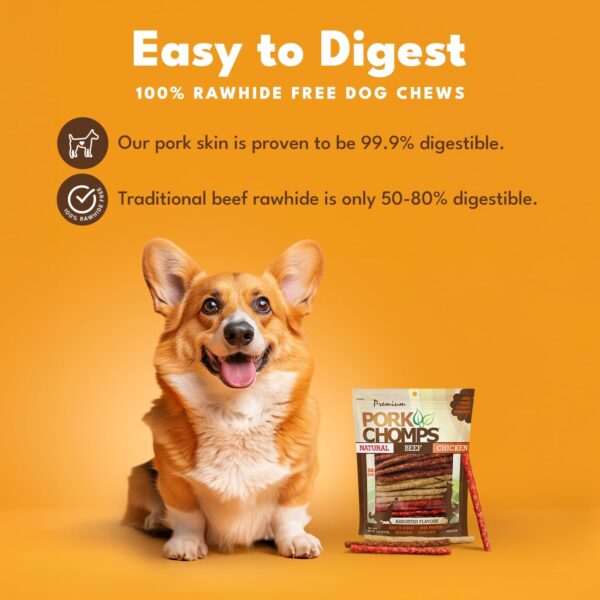 Pork Chomps Dog Chews, 5-inch Munchy Sticks, Assorted Flavors, 50 Count (Pack of 1) - Image 2