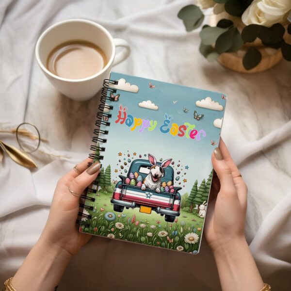 Ninety3POD Happy Easter Bull Terrier American Flag Truck Spiral Bound Journal Bully Dog Breed Lovers Gifts Idea 5x7in Spiral Notebook - 001 - Image 3